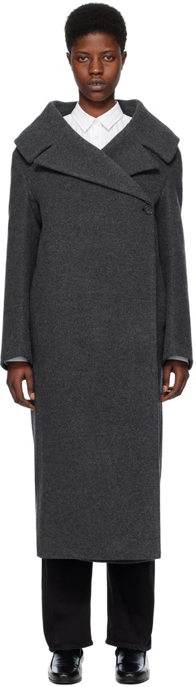 Totême Felt Wrap Coat Dark Grey Melange