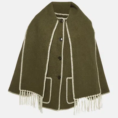 Pre-owned Totême Green Felt Wool Blend Embroidered Scarf Jacket M