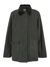 Totême Green Jacket With Corduroy Collar And Rear English Vents In Cotton Woman In Green