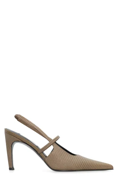 Totême Embossed Leather Slingback Pumps With Sculpted 8.5 Cm Heel In Brown