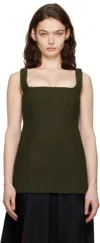 Totême Green Square Neck Bouclé Top In Dark Olive 244