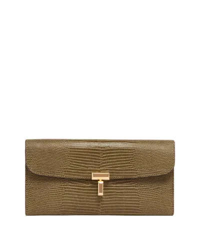 Totême Green T-lock Lizard-print Wallet In Brown