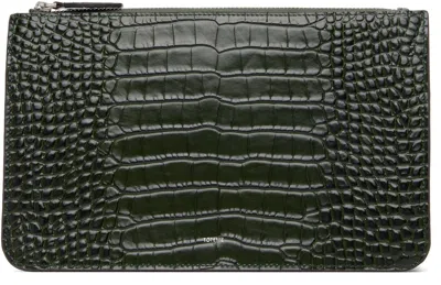 Totême Threefold Croco-embossed Leather Clutch In Green