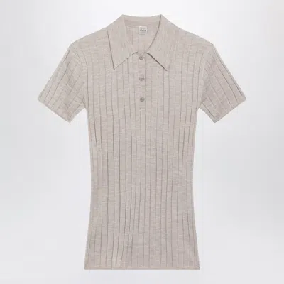 Totême Toteme Greige Ribbed Cashmere And Silk Polo In Neutral