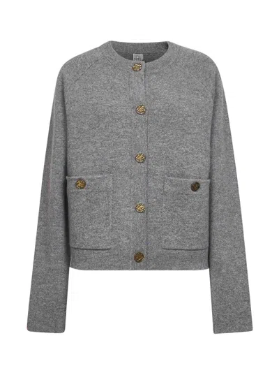 Totême Grey Cashmere Blend Knit Cardigan In Gray