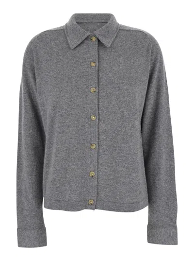 TOTÊME GREY SHIRT WITH RAGLAN SLEEVES IN CASHMERE WOMAN