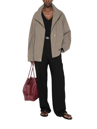 Totême Grey Solid Turtle Neck Jacket In Gray