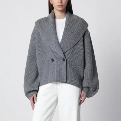 Totême Womens Grey Shawl-lapel Knitted Wool-blend Cardigan In Gray