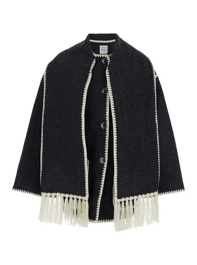 TOTÊME GREY WOOL JACKET WITH SCARF WOMAN