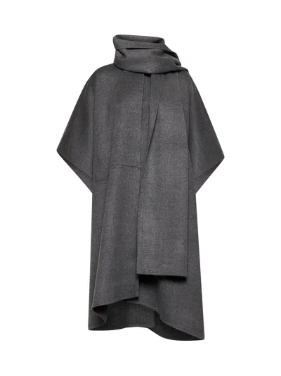 Totême Grey Wool Scarf Coat In Gray