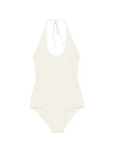 Totême Halterneck Tie-fastening Swimsuit In Gray