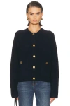 Totême Black Crewneck Cardigan With Snap Bittons In Wool An Cashmere Blend Woman In Blue