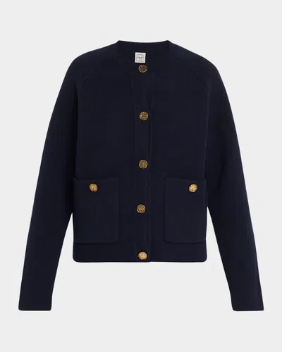Totême Hammered Button Cardigan In Blue