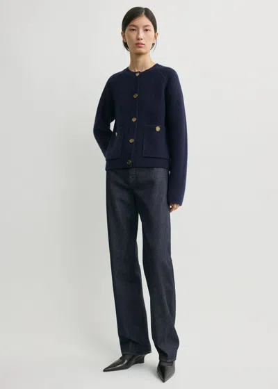 Totême Hammered Button Cardigan Navy In Black