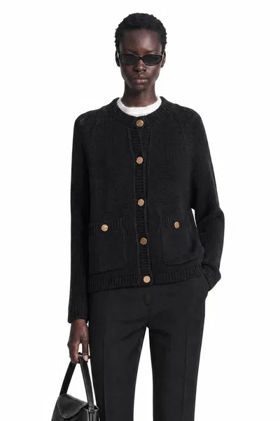 Totême Hammered Button Cotton Cardigan Black In Multi