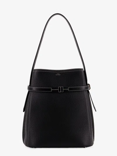 Totême Hammered Leather Bucket Bag With Strap On The Front In Black