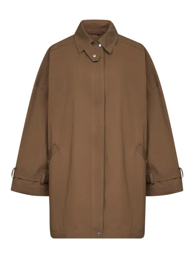 Totême Hazel Organic Cotton Oversized Trench Jacket In Brown