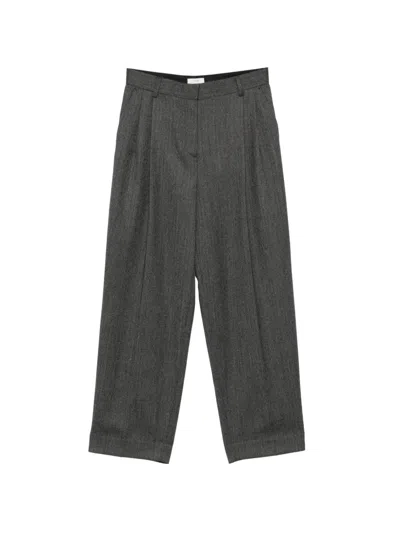 Totême Herringbone Double-pleat Trousers In Gray