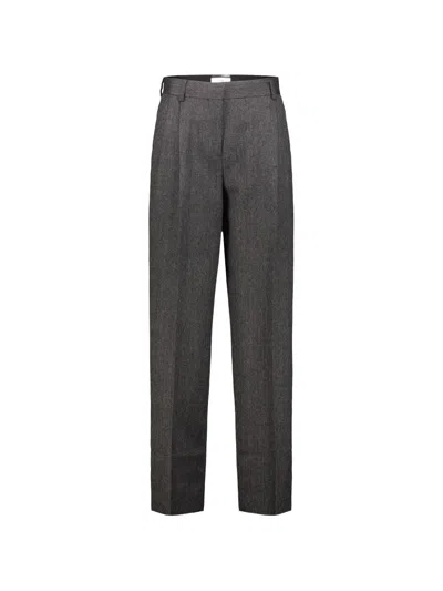 Totême Herringbone Double-pleat Trousers Grey Melange In Gray