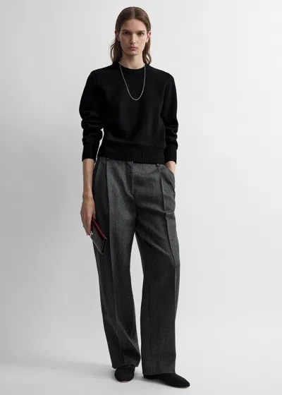 Totême Herringbone Double-pleat Trousers Grey Melange Petite In Black