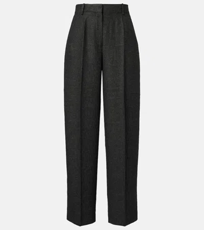 Totême High-rise Flannel Wide-leg Trousers In Grey