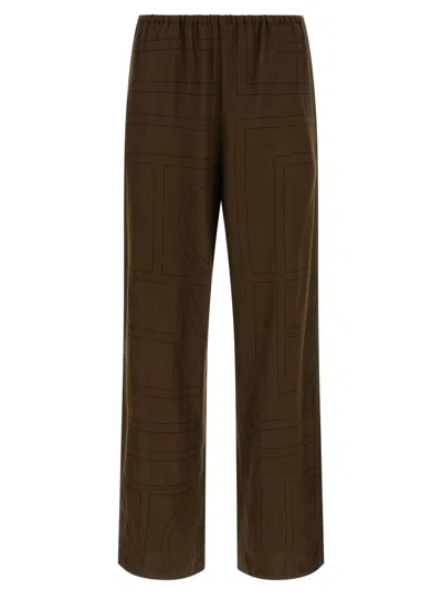 Totême Toteme High Waist Modal Monogram Pants In Brown