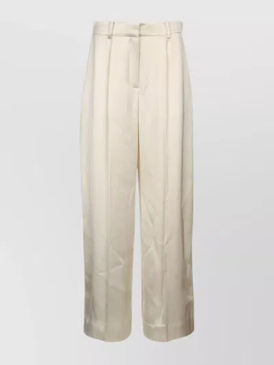 Totême High Waist Wide Leg Trousers With Pleats In White