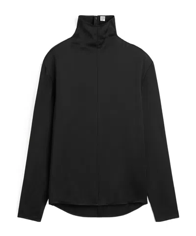 Totême High-necked Long-sleeved Shirt In Black