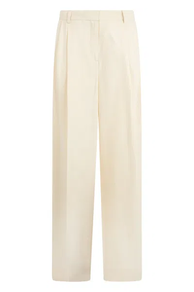 Totême High Waist Pleated Trousers Straight Cut In White