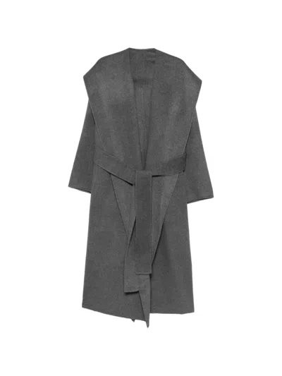 Totême Belted Hooded Wool Coat In Gray