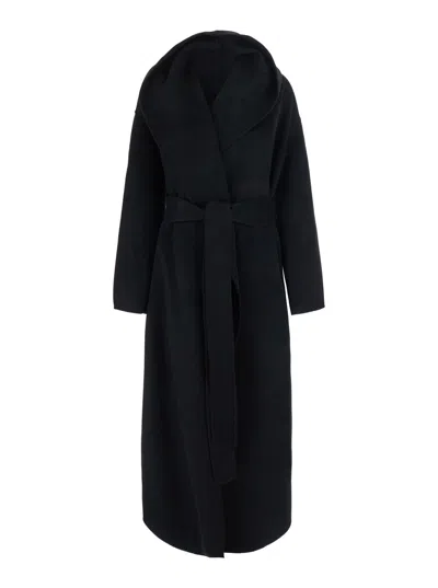 Totême Toteme Hooded Belted Wool Coat In Black