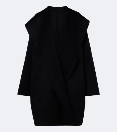 Totême Hooded Wool Coat In Black