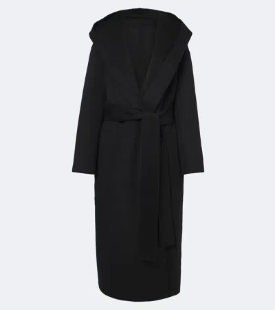 Totême Hooded Wool Wrap Coat In Black