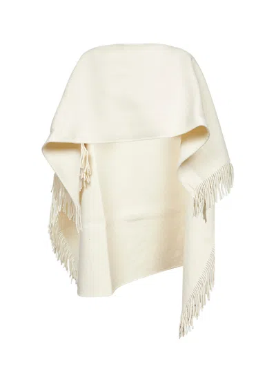 Totême Ivory Bouclé Fringed Poncho In White