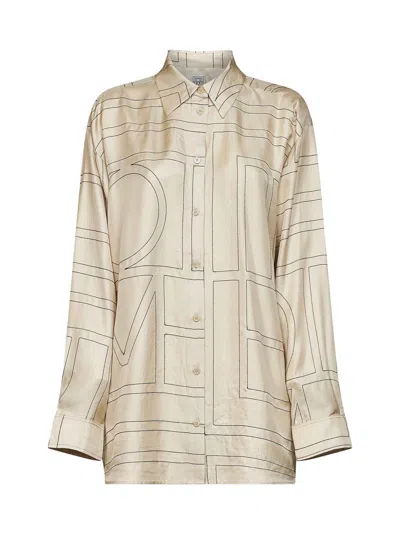 Totême Ivory Monogram Silk Classic Shirt In White