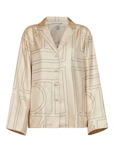 Totême Ivory Monogram Silk Pj Shirt In Neutral