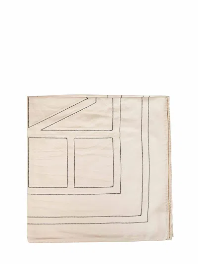 Totême Ivory Silk Embroidered Monogram Scarf In Neutral