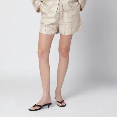 Totême Ivory Silk Monogram Shorts In White