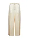 Totême Ivory Viscose Satin Wide Trousers In Neutral