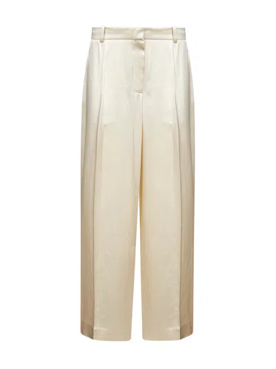 Totême Ivory Viscose Satin Wide Trousers In Neutral