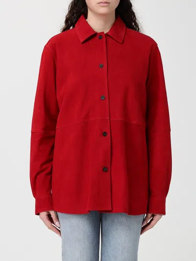 Totême Womens Poppy Soft Long-sleeves Suede Overshirt In Red