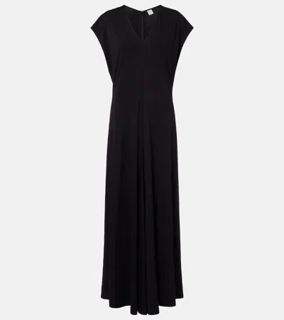 Totême Toteme V-neck Jersey Maxi Dress In Black