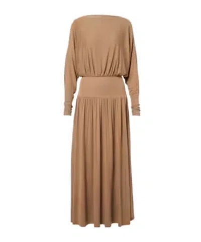 Totême Toteme Gathered Crepe-jersey Midi Dress In Brown