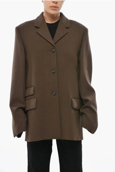 Totême Jersey Oversized Blazer With 3 Flap Pockets In Brown