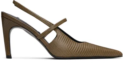Totême Khaki Lizard-embossed Stiletto Slingback Heels
