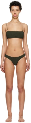 Totême Khaki Smocked Bikini In 639 Dark Green