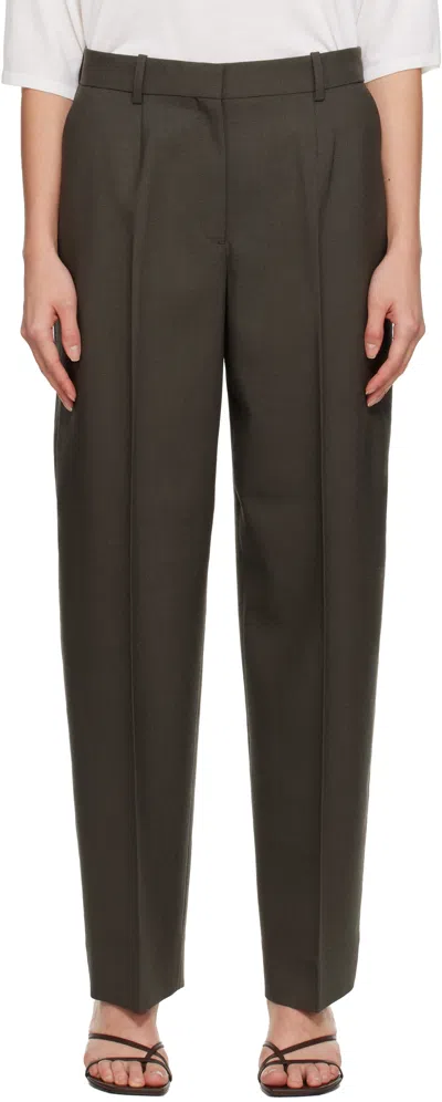 Totême Khaki Wide Tailored Trousers In Brown