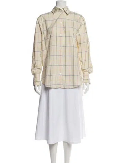 Pre-owned Totême Kimono Sleeve Poplin Shirt Plaid Print Button-up Top In Neutral
