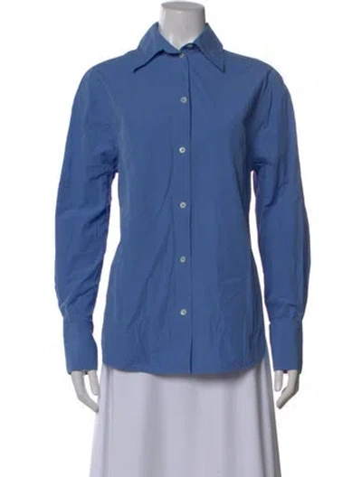 Pre-owned Totême Kimono-sleeve Long Sleeve Button-up Top In Blue