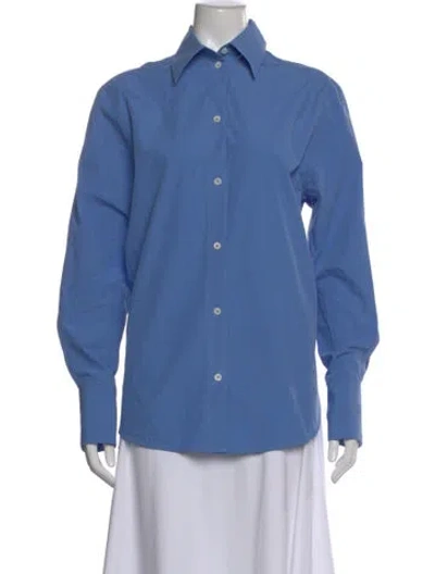 Pre-owned Totême Kimono-sleeve Poplin Top Long Sleeve Button-up Top In Blue